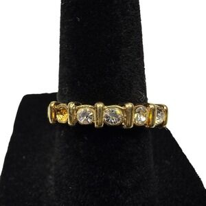 18KT GE Gold Half Eternity Band Ring Clear Crystal Gem Stones Jewelry Size 6.5